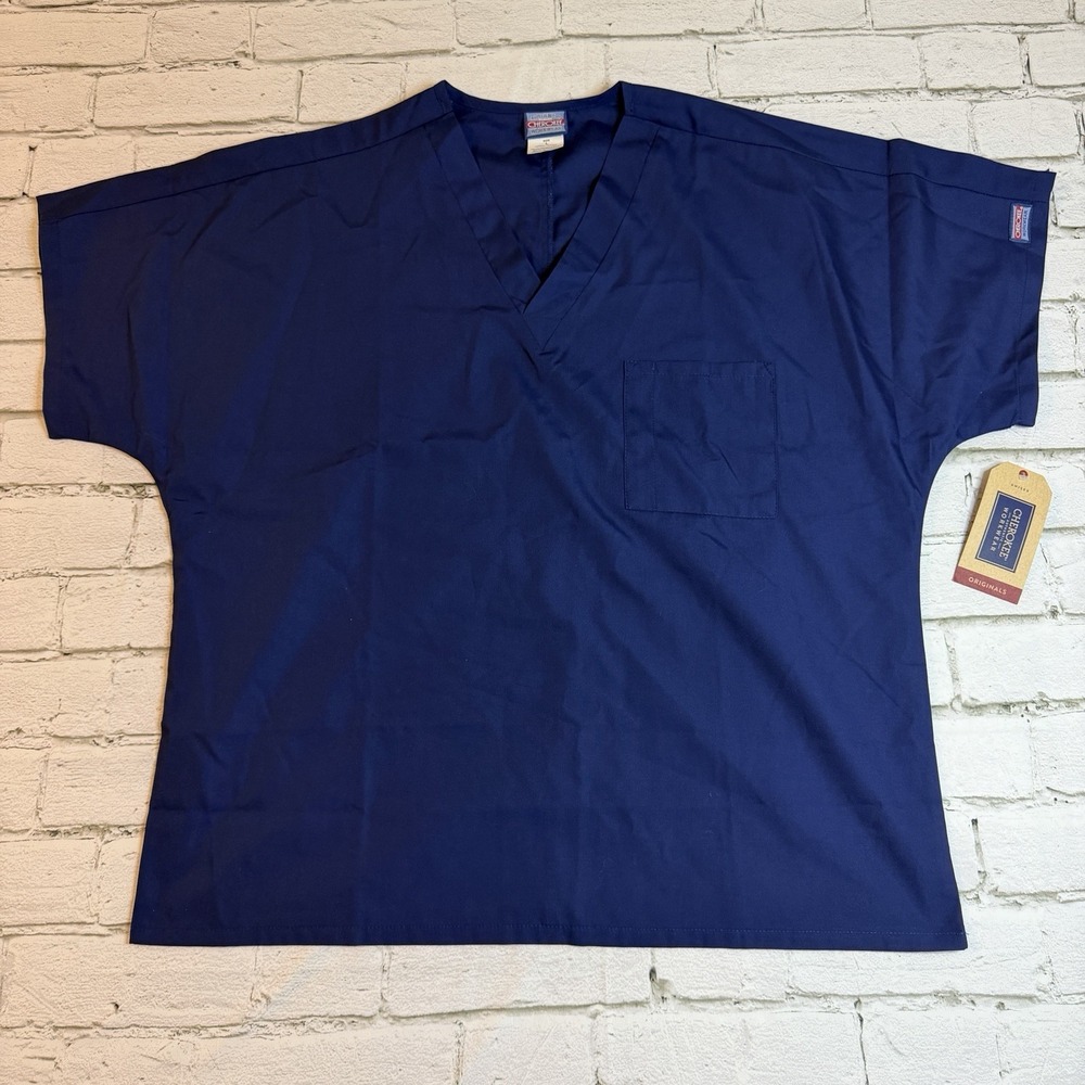 Cherokee Workwear Men's Short Sleeve Scrub Top With Pockets - Large - Blue